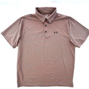 Under Armour Golf Shirt, Heatgear, 2XL Loose, Grey with Orange Stripes, EC!